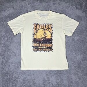Eagles Hotel California Tour 1977 Graphic Tee Cream Mens Medium Rock Band Shirt